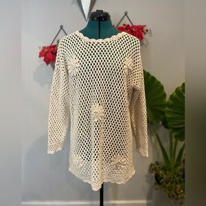 Christina Ivory Crochet Tunic with Floral Beaded Pattern